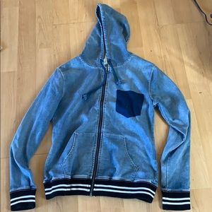 Denim-style hoodie with contrasting hem